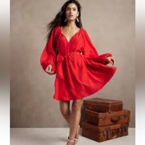 NWT Retail$250 Size S Banana Republic red silk mini dress. V neck, long sleeves